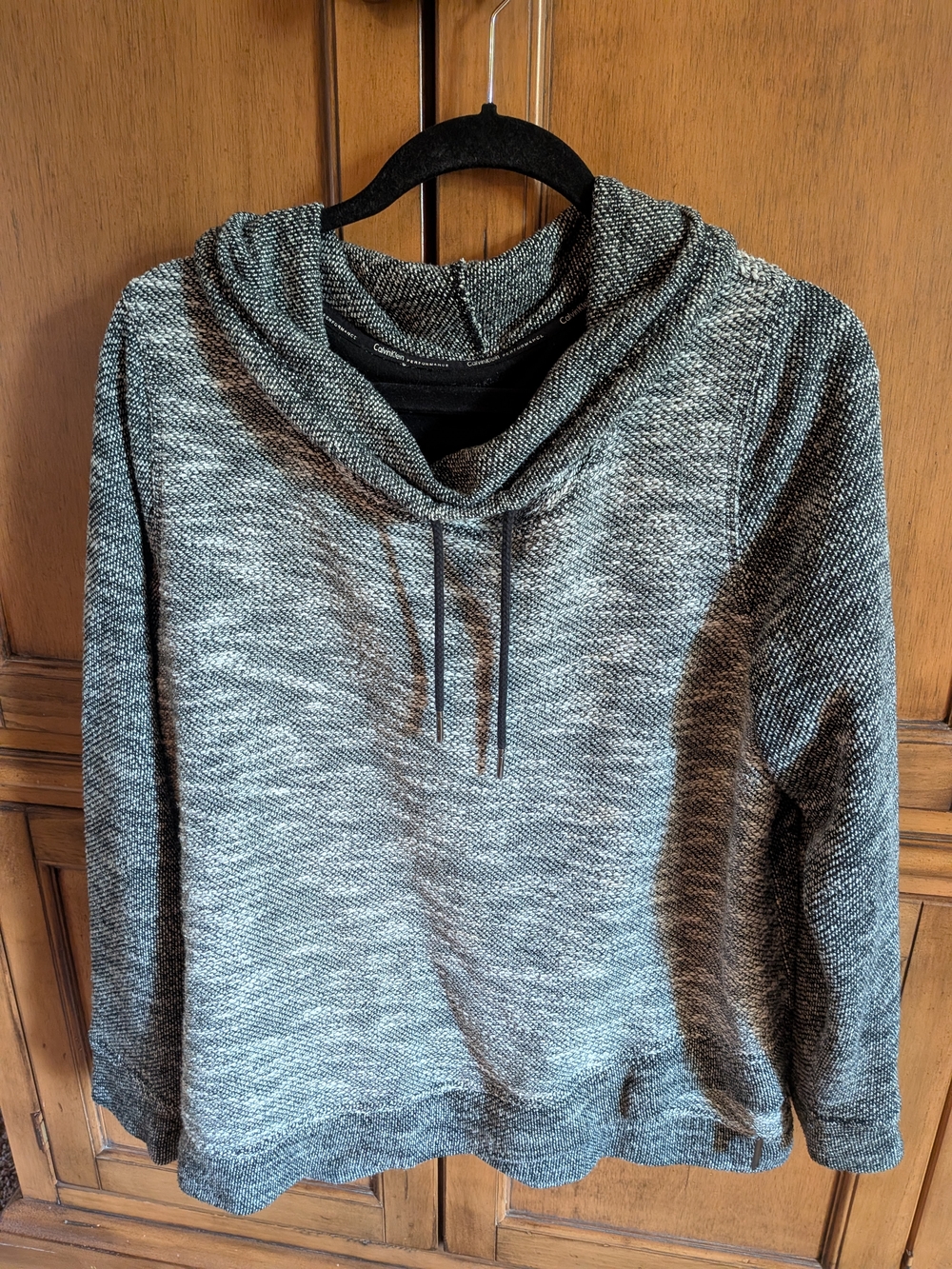 Cozy Marled Gray Drawstring Cowl Neck Women's Sweater
